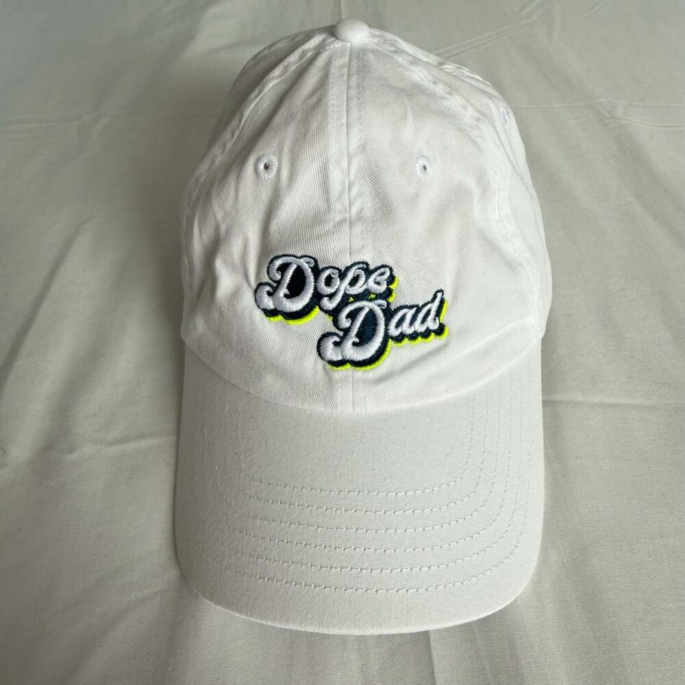 Curaleaf White 'Dope Dad' Embroidered Strapback Baseball Hat